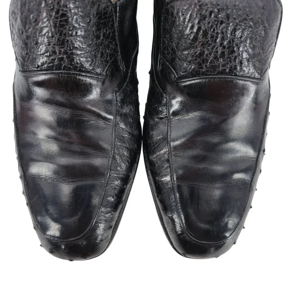 Vintage Bally Switzerland Exotic Ostrich Leather Dress Shoe Men 9.5 Brown Loafer - Picture 10 of 12